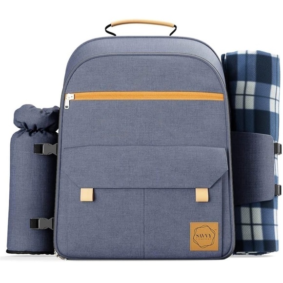 Brand New Picnic Backpack Set for 4 Insulated Large Cooler Waterproof Blanket - Picture 16 of 16